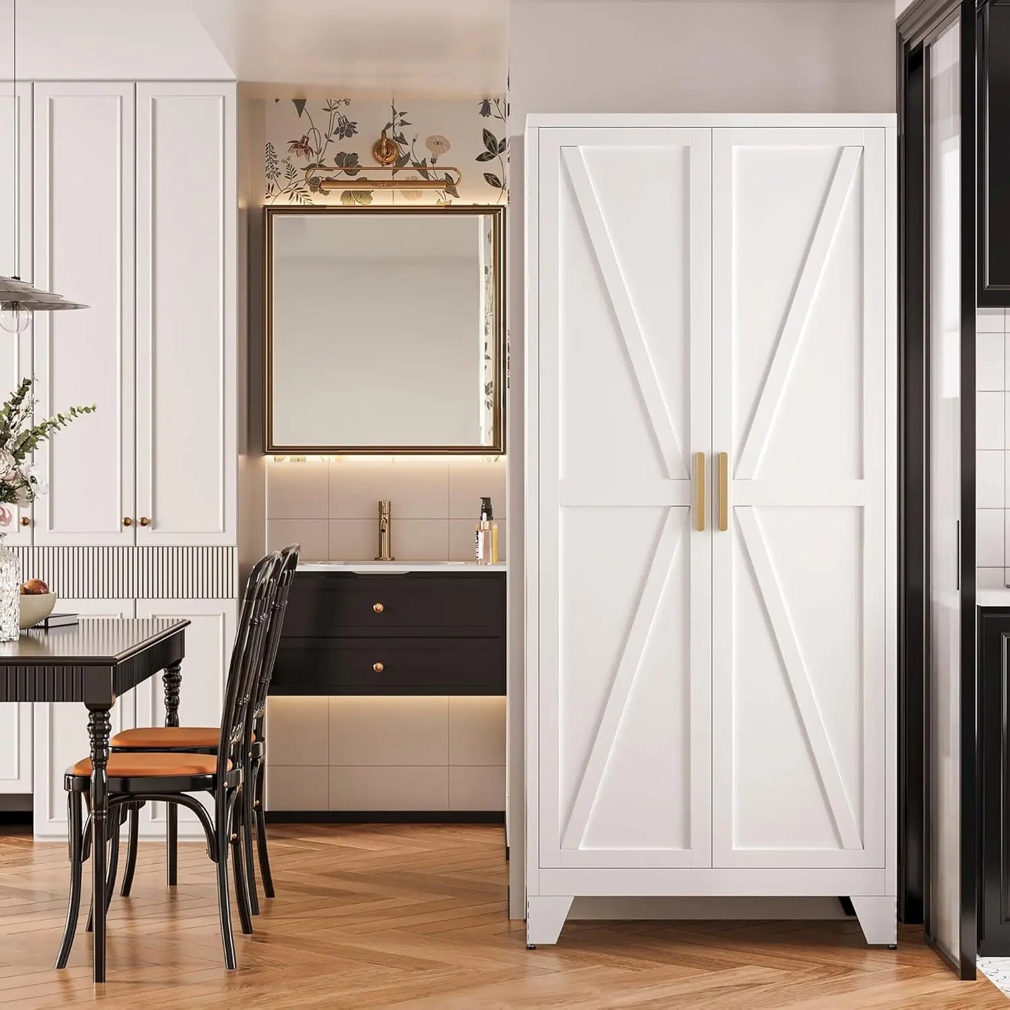 Metal Kitchen Pantry Storage Cabinet With Adjustable Shelves