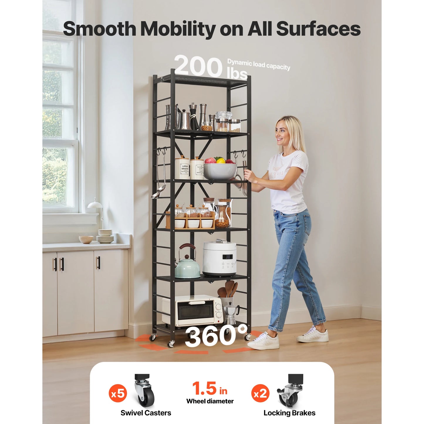SucceBuy Foldable Mobile Storage Shelf With Wheels