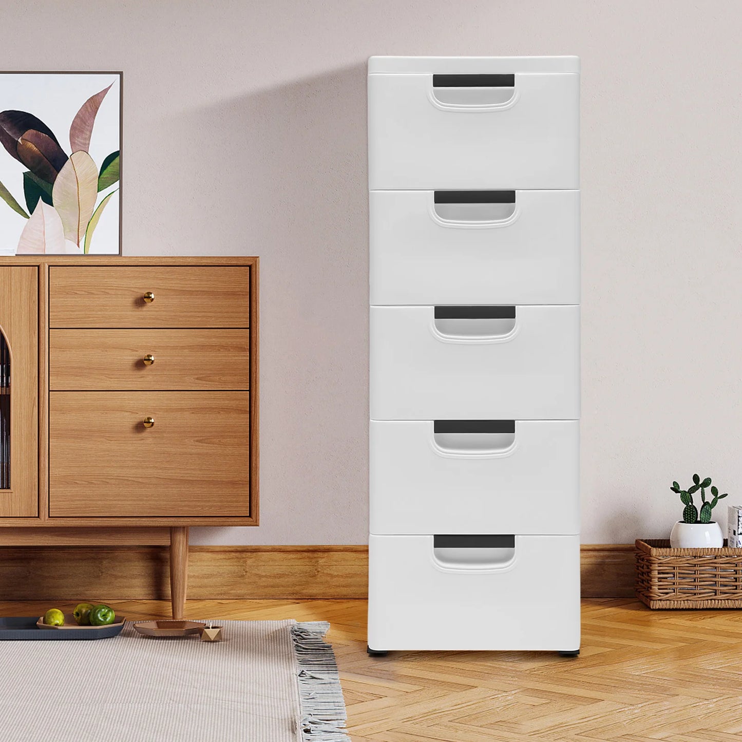 Five Drawer Plastic Dresser Storage Cabinet With Wheels