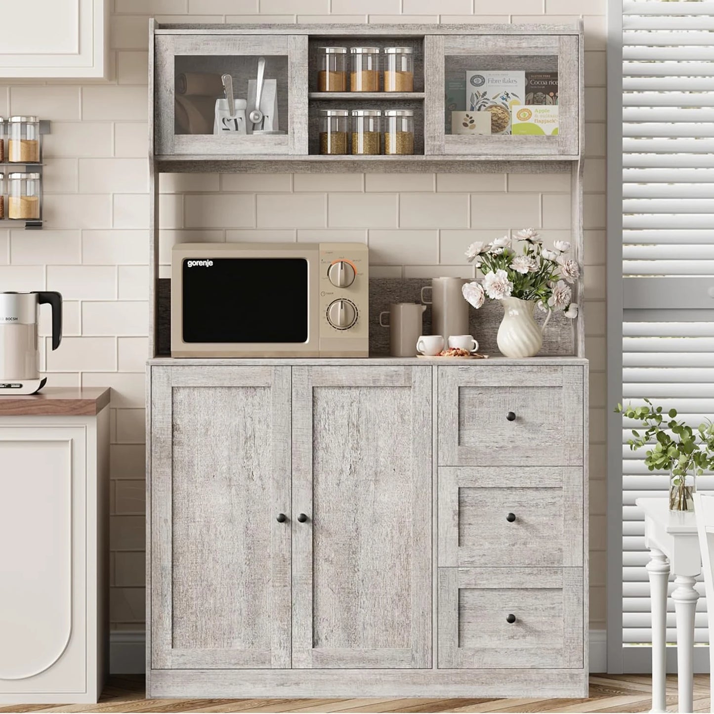 HiMISS Kitchen Pantry Cabinet Sideboard With Drawers And Adjustable Shelves