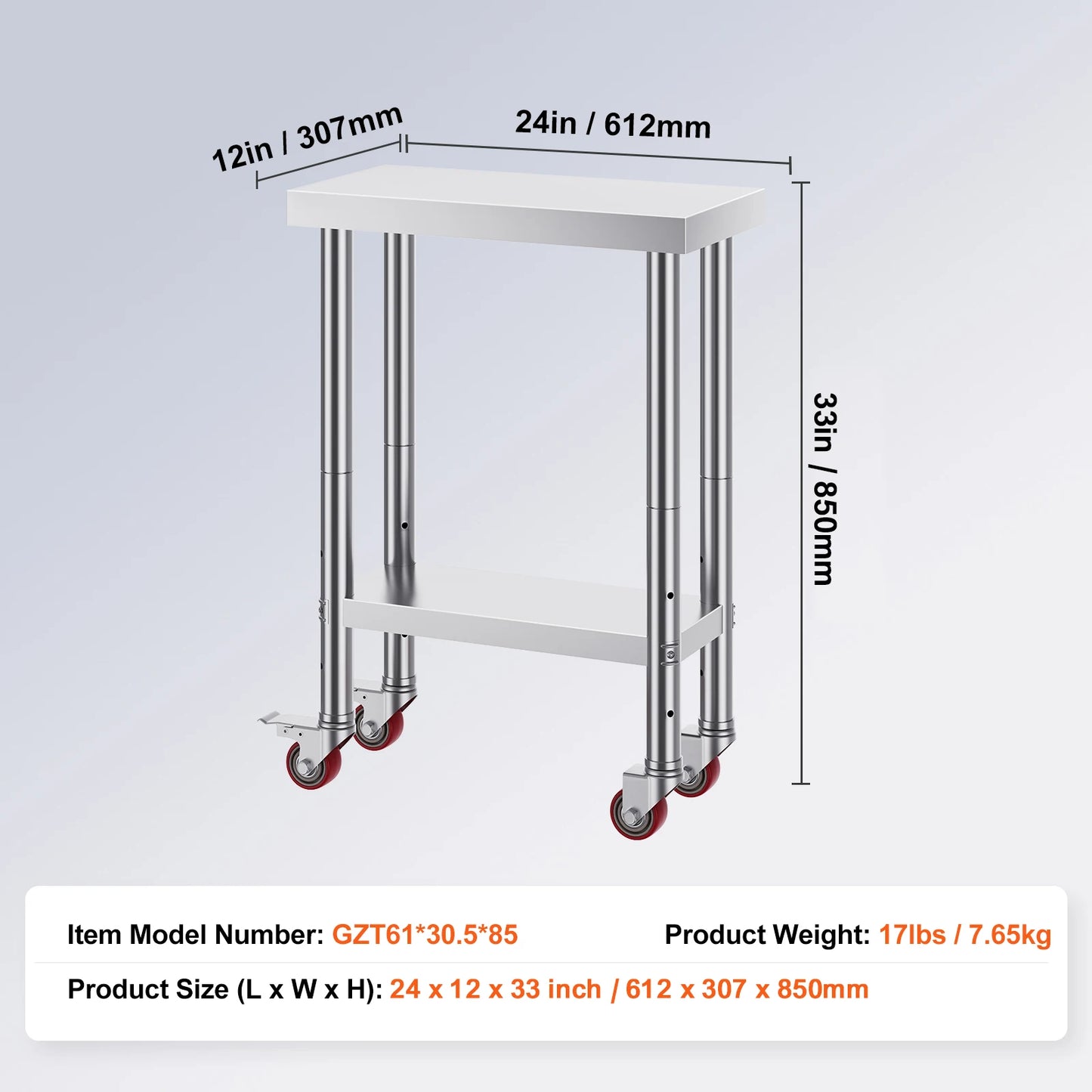 SucceBuy Stainless Steel Kitchen Worktable With Shelves And Caster Wheels