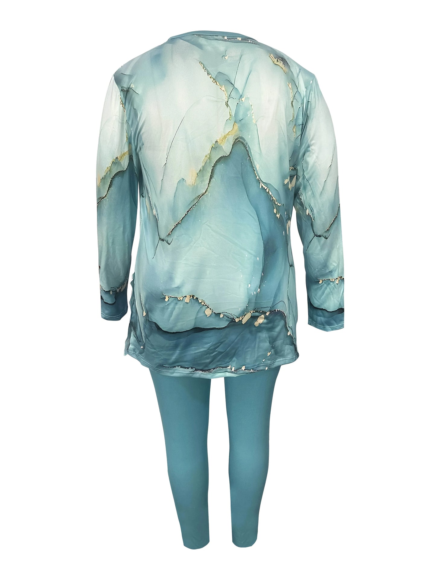 Ink Marble Print Two-Piece Knit Suit For Women Casual Wear