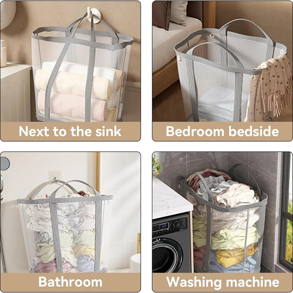 NONECN Polyester Mesh Laundry Basket With Foldable Handle