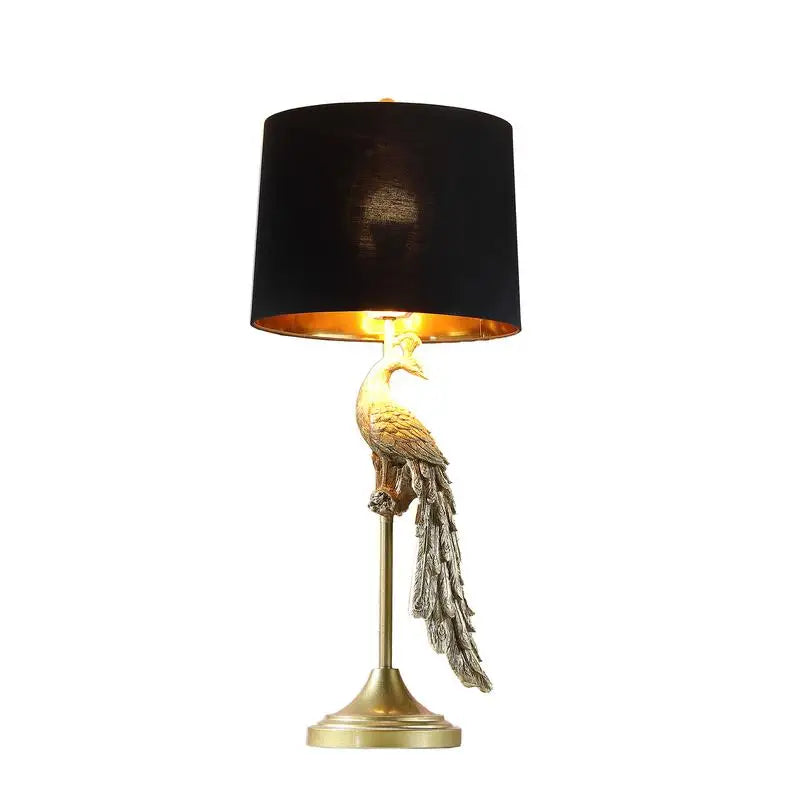 29" Modern Elegant Golden Peacock Table Lamp on Pedestal - Polyresin Design