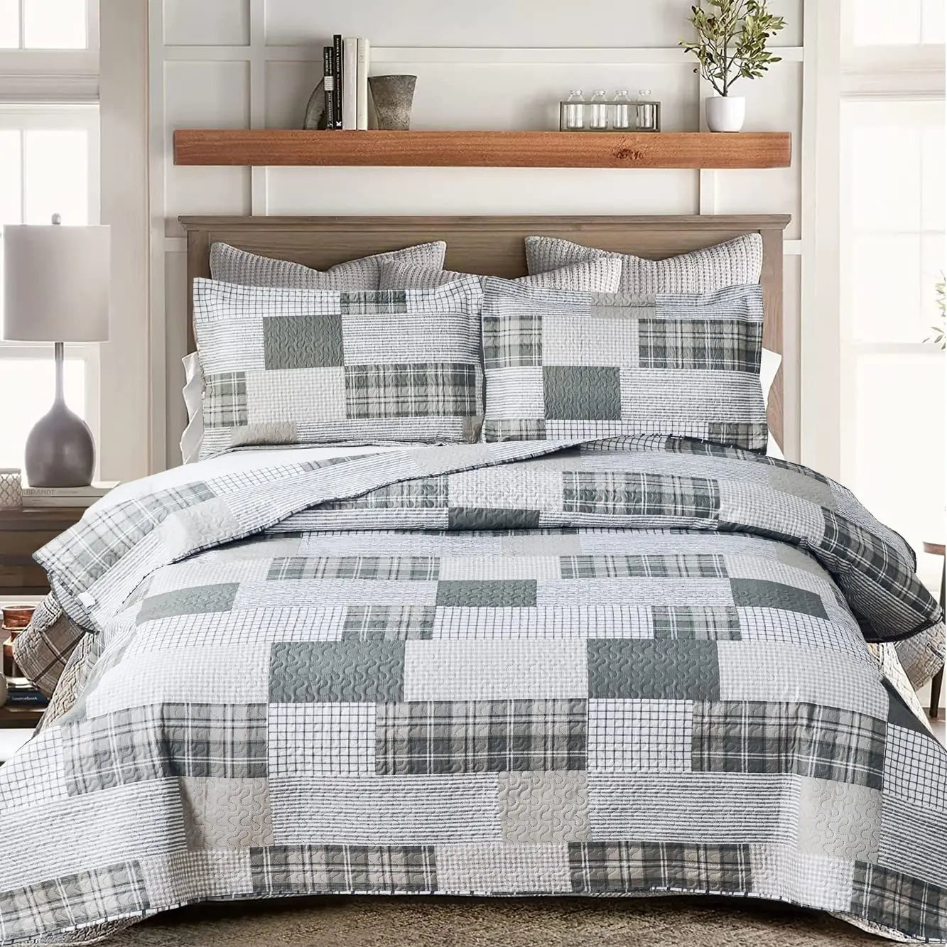 Nonecn Jiangsu Plaid Duvet Cover Set With Striped Pattern Shams