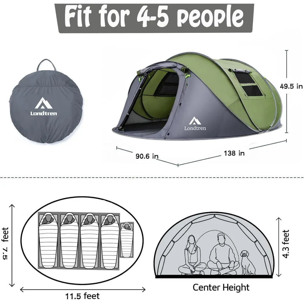 XMSJ Pop Up Tent Waterproof Instant Setup for Family Camping