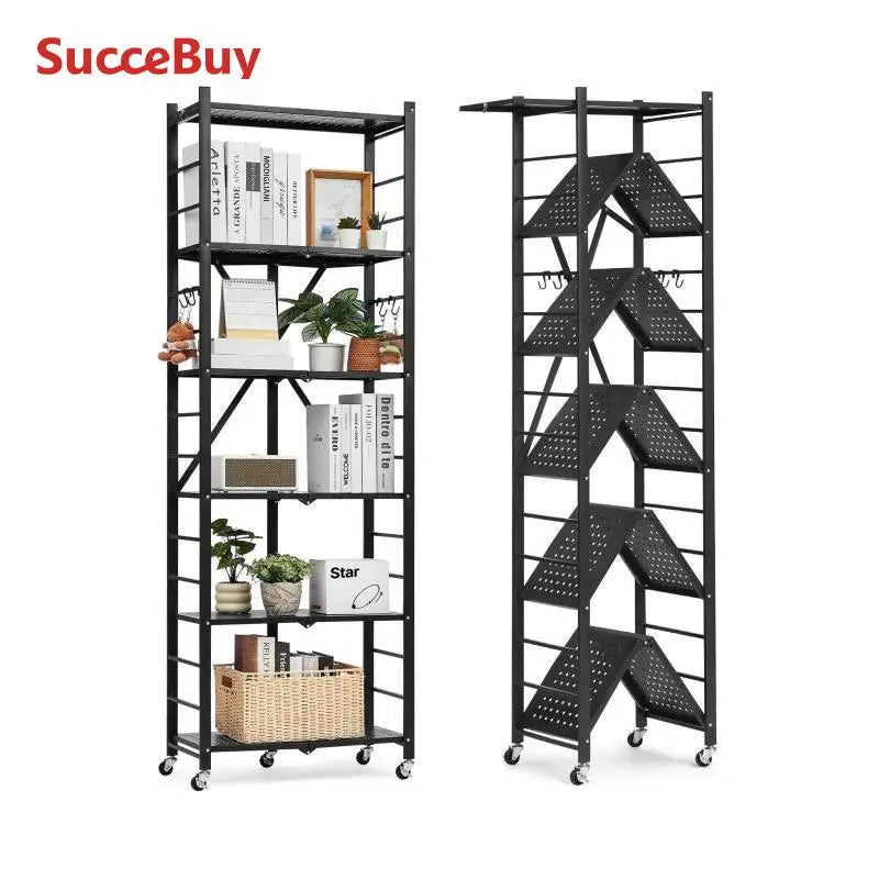 SucceBuy Foldable Mobile Storage Shelf With Wheels