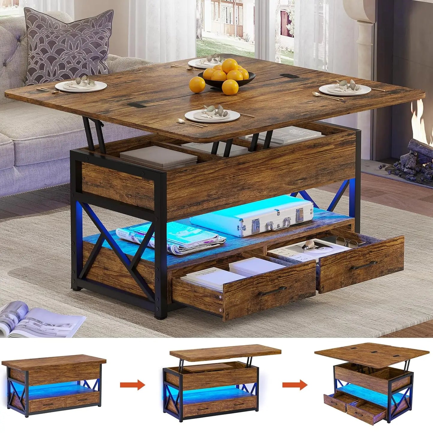 Lift Top Coffee Table With Storage For Living Room Farmhouse