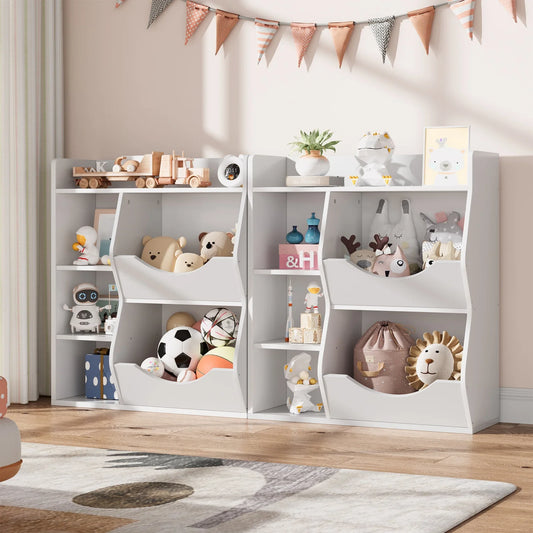 Kids Bookshelf, Toy Storage Organizer - 5 Cubes Wooden Kids Bookcase Wooden Storage Cabinet for Bedroom, Living Room