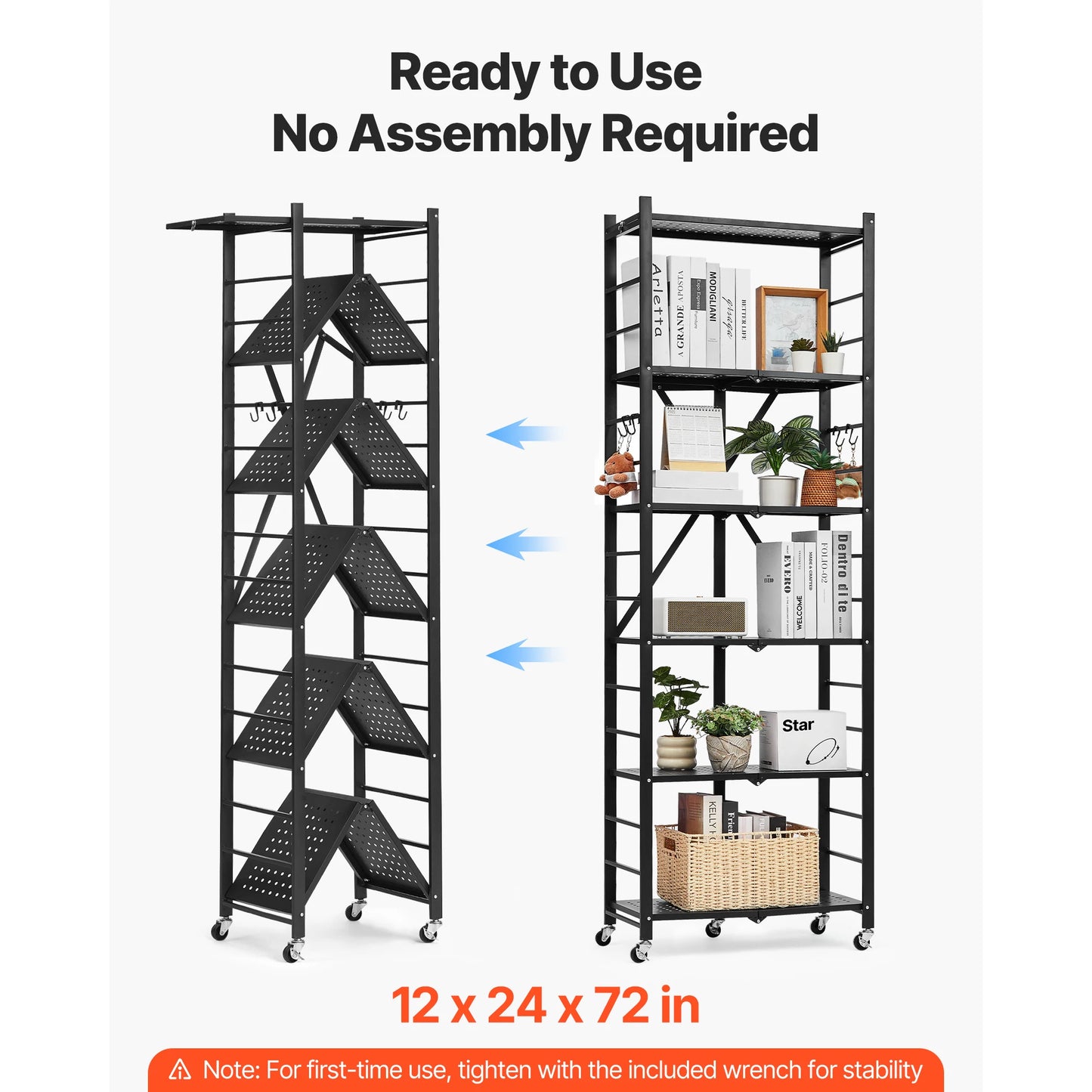 SucceBuy Foldable Mobile Storage Shelf With Wheels