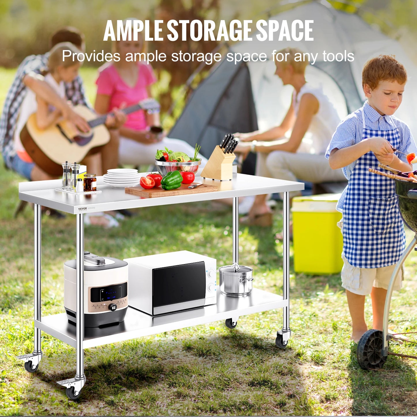 SucceBuy Stainless Steel Commercial Work Table With Casters Heavy Duty