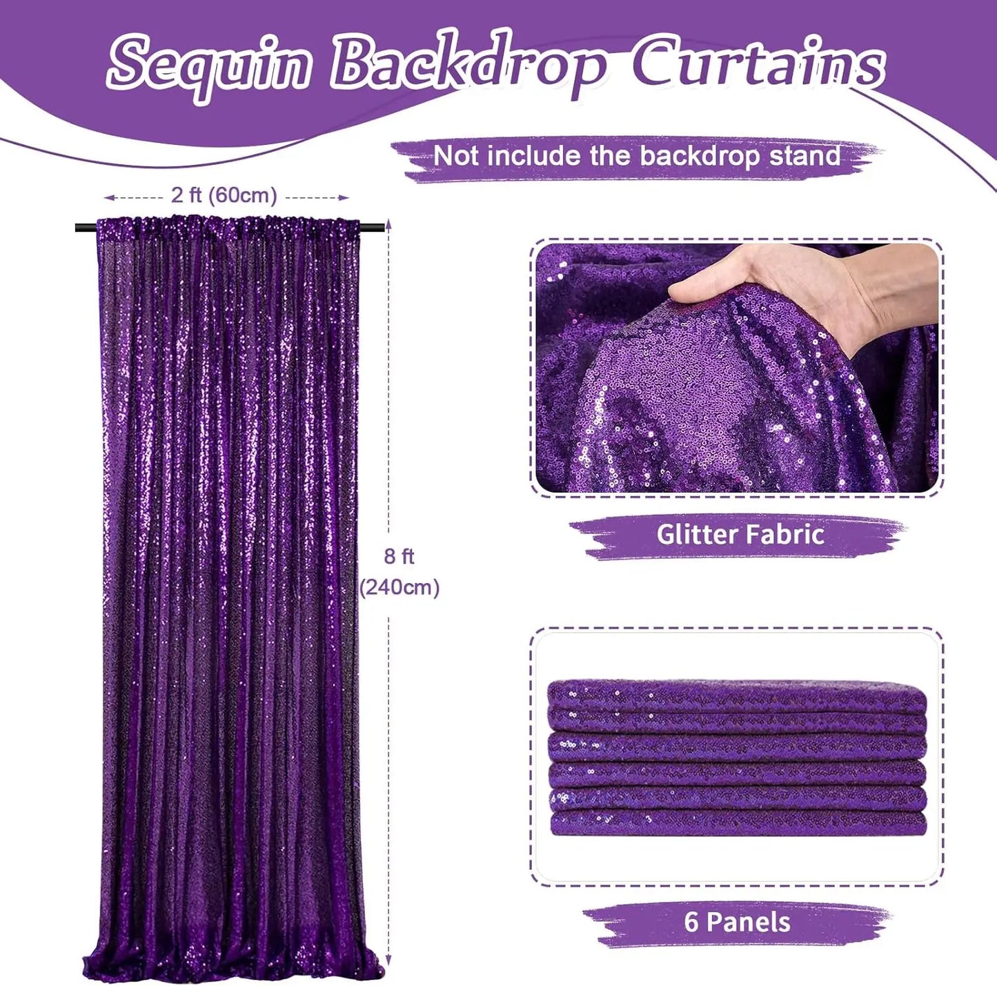 Sequin Backdrop Curtains Glitter Drapes 6-Piece for Wedding Party