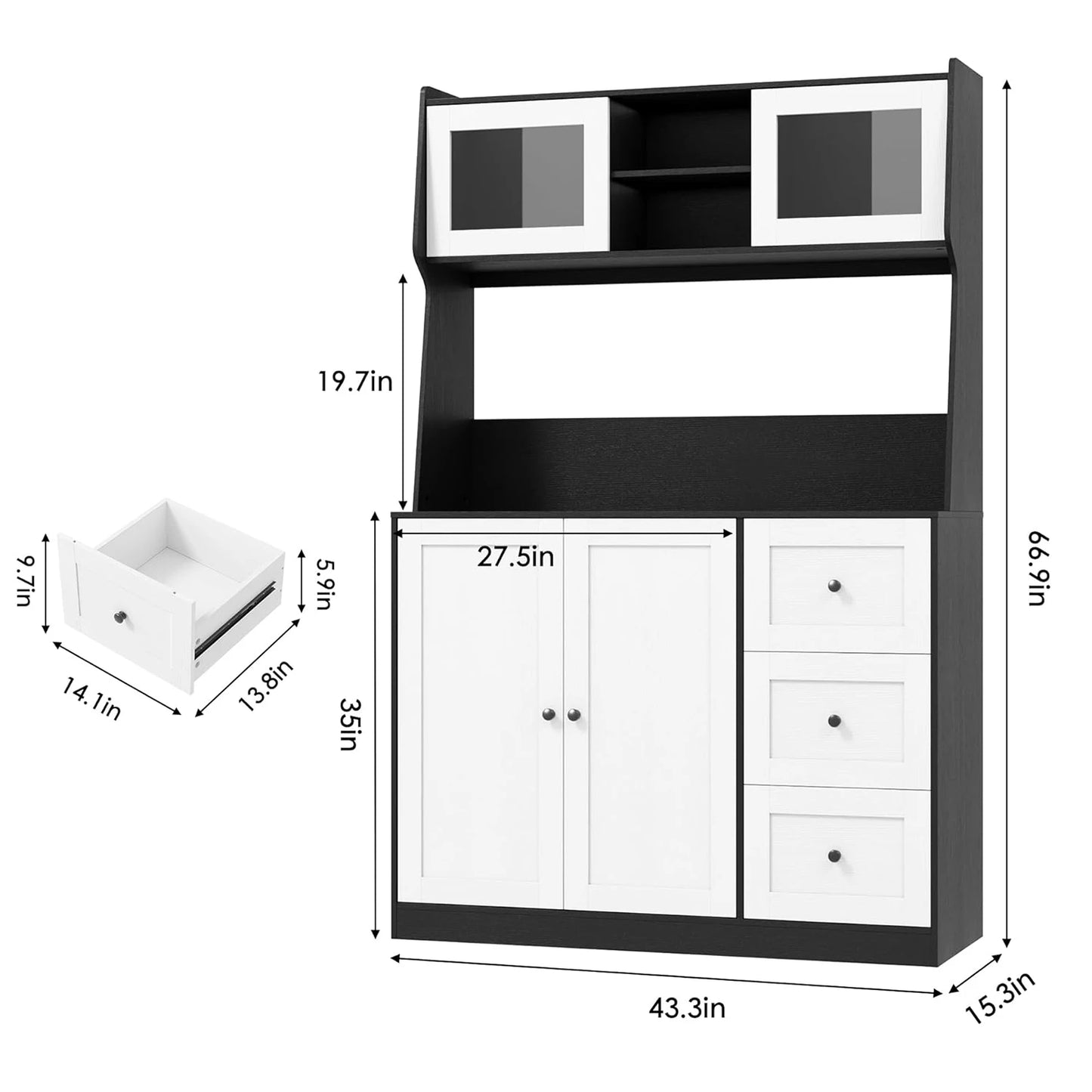 HiMISS Kitchen Pantry Cabinet Sideboard With Drawers And Adjustable Shelves