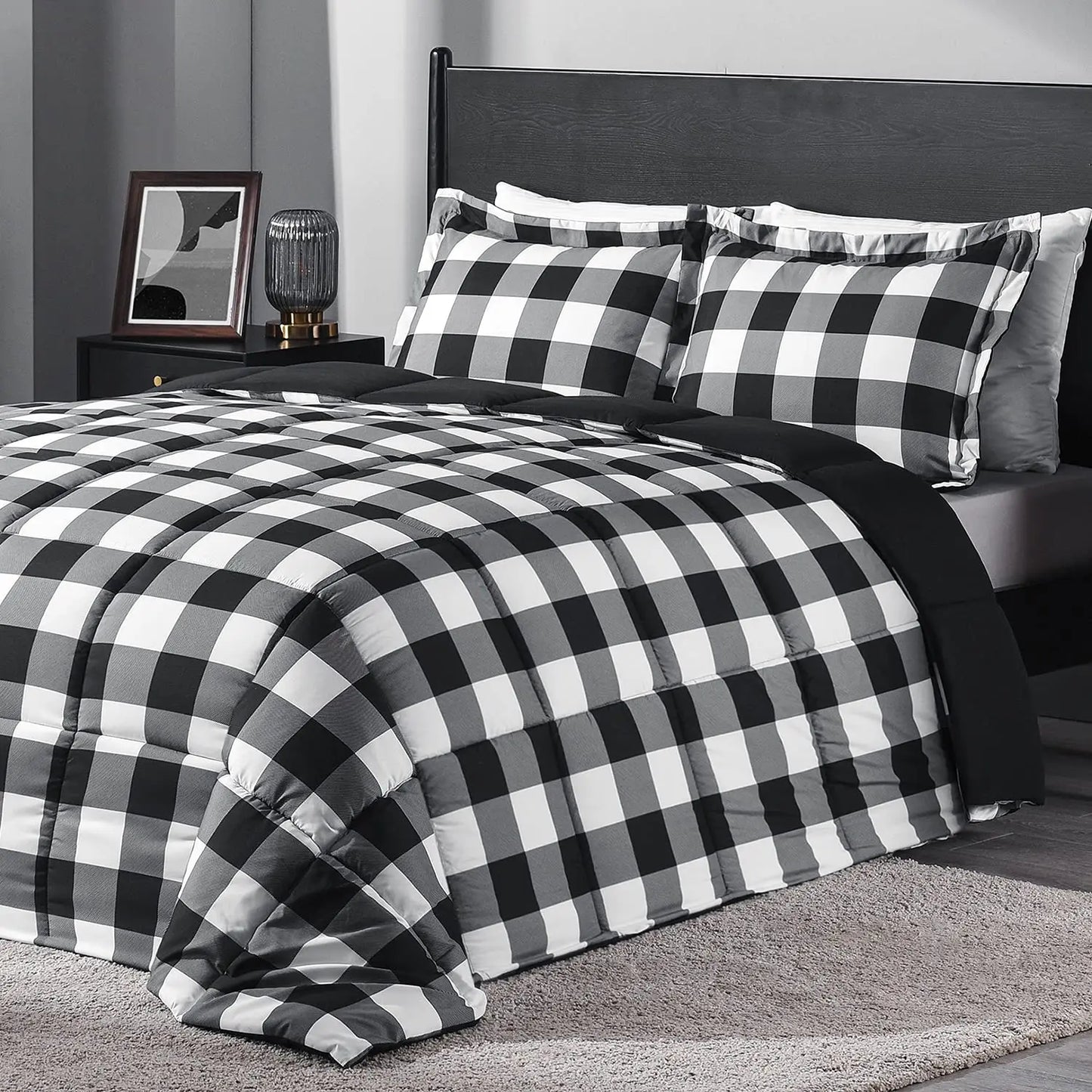 Nonecn Jiangsu Plaid Duvet Cover Set With Striped Pattern Shams