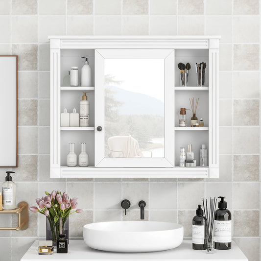 Modern Wall Mounted Bathroom Cabinet With Open Shelves And Mirror