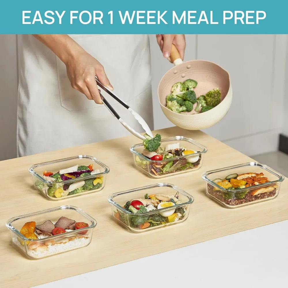 5-Pack 22oz Glass Food Containers with Airtight Lids, Microwave, Oven, Freezer & Dishwasher Safe (Grey)