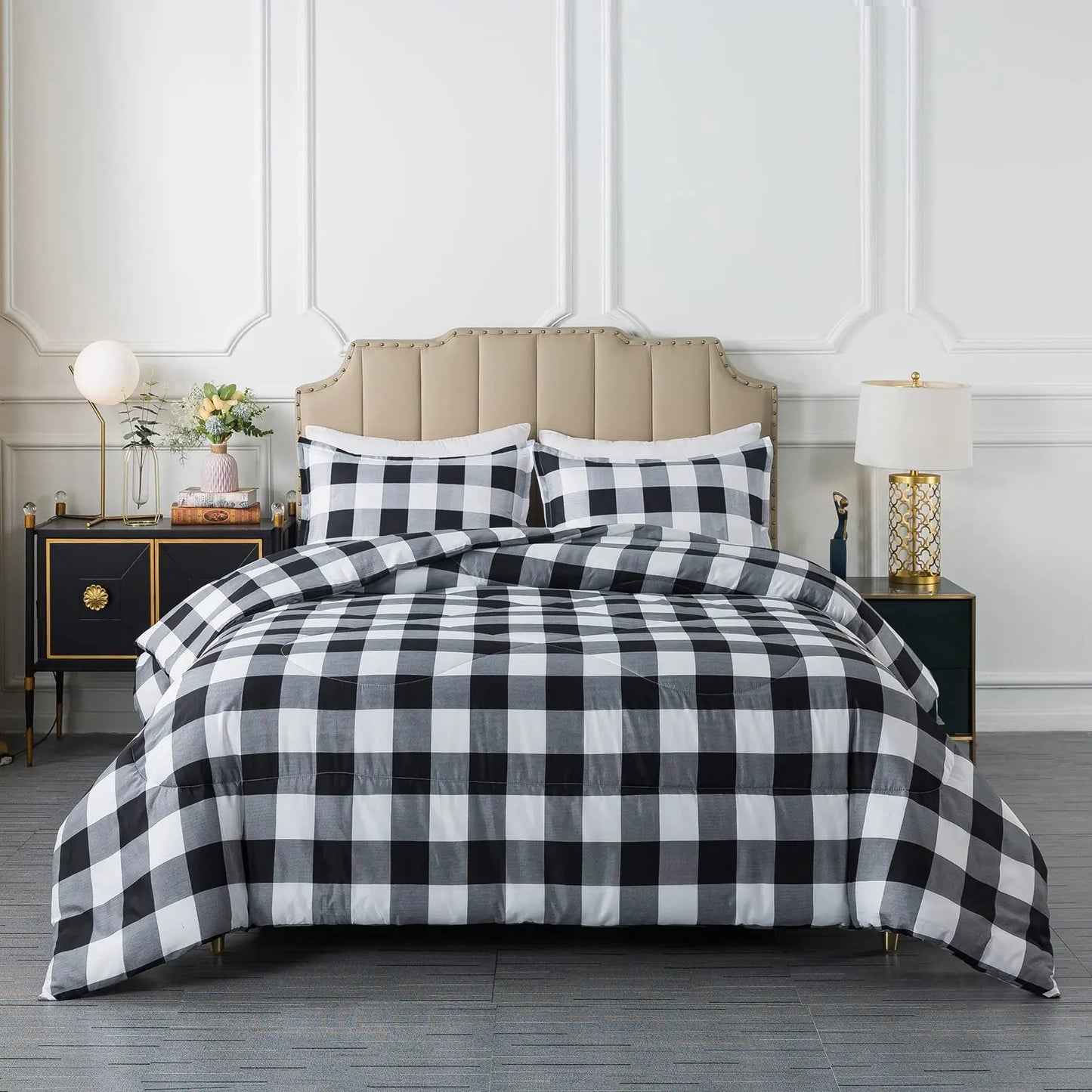 Jiangsu Plaid Duvet Cover Set With 2 Pillow Shams Premium