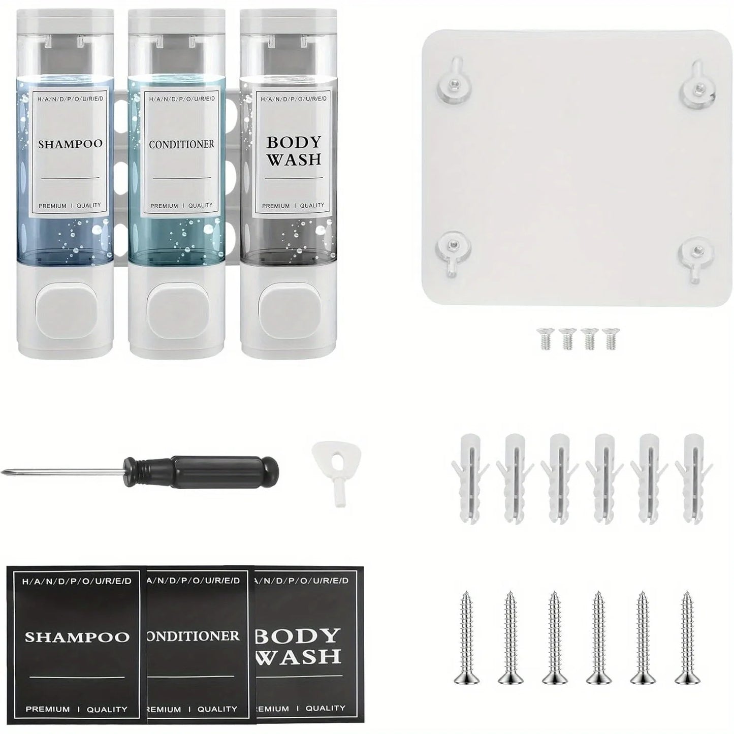 Hign-concerned 3in1 No Drilling Wall Mount Soap Shampoo Conditioner Dispenser