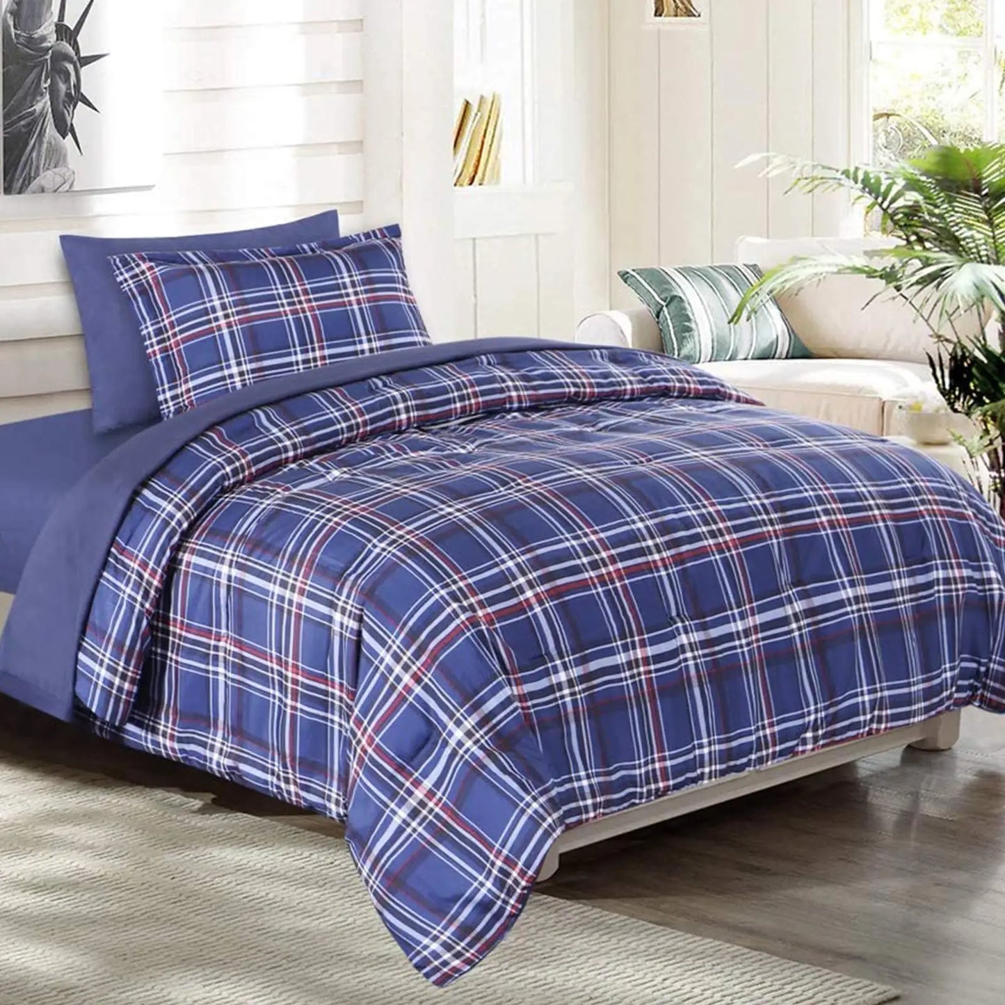 Jiangsu Plaid Duvet Cover Set With 2 Pillow Shams Premium