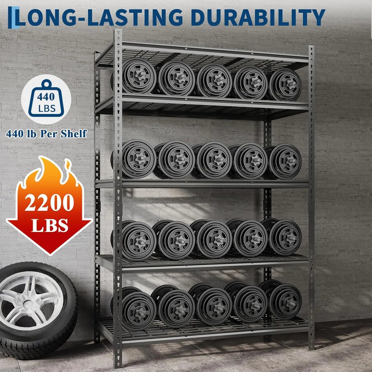 TWISTER.CK Garage Shelving 2200LBS Heavy Duty 5 Tier Adjustable Rack