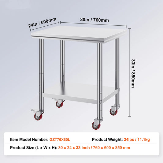 SucceBuy Stainless Steel Kitchen Work Table With Casters