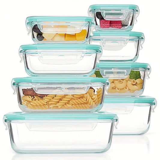 NONECN 8-Piece Glass Food Storage Containers Set With Leak-Proof Lids