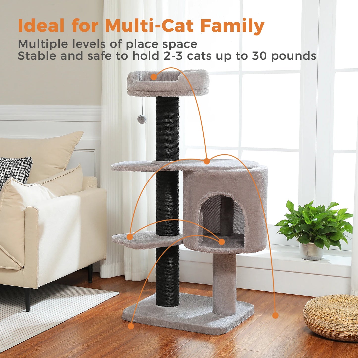 Indoor Cat Tree With Spacious Condo And Scratching Posts