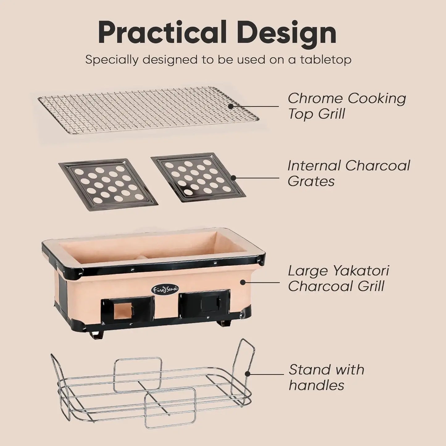 XMSJ Japanese Yakatori Charcoal BBQ Grill With Adjustable Vent