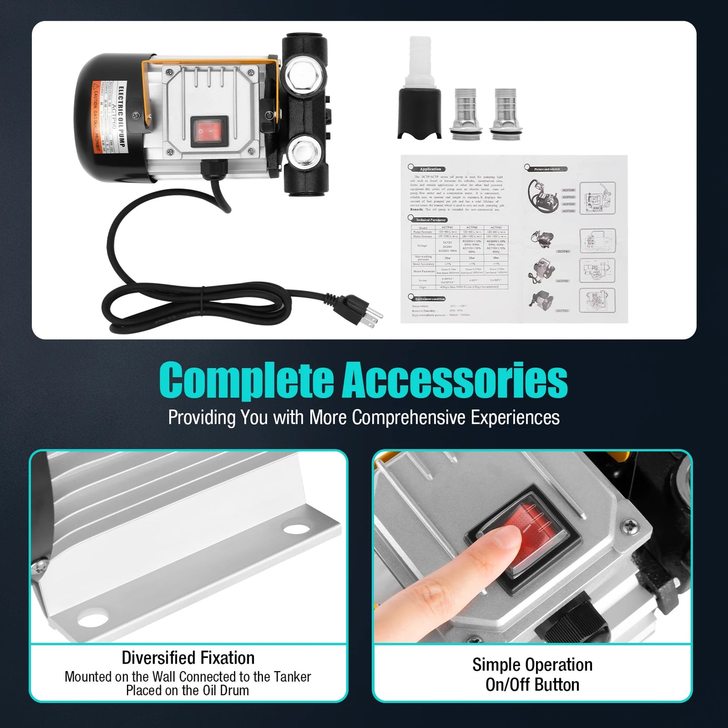 ACTP60 110V Electric Oil Transfer Pump Self Priming 16 GPM