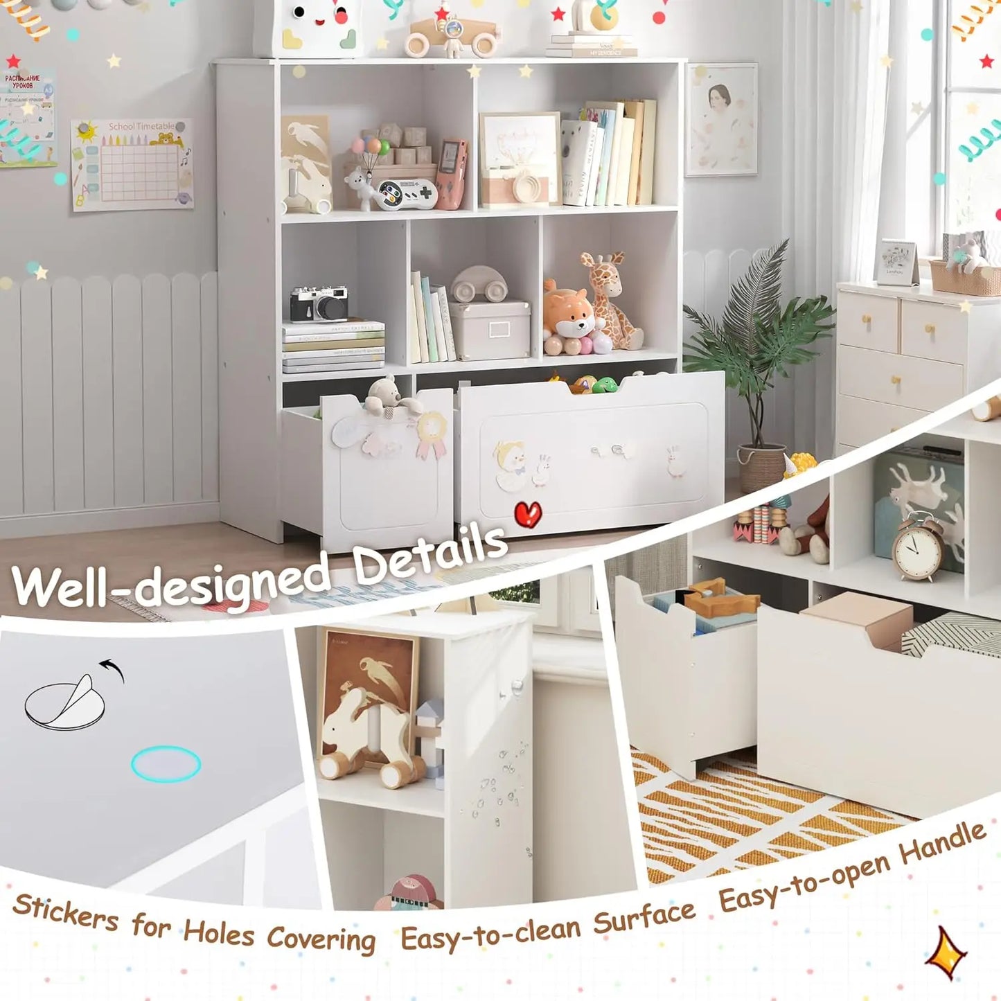 Toy Storage Organizer With Movable Drawers And 3 Shelves