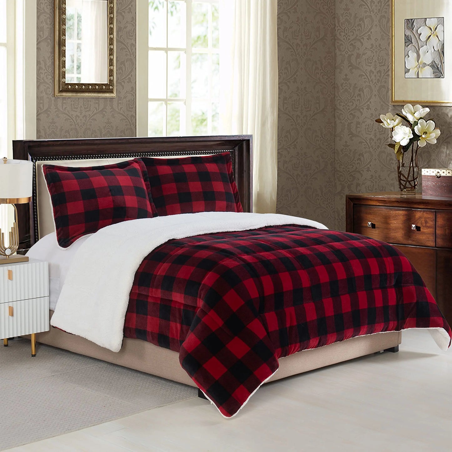 Jiangsu Plaid Duvet Cover Set With 2 Pillow Shams Premium