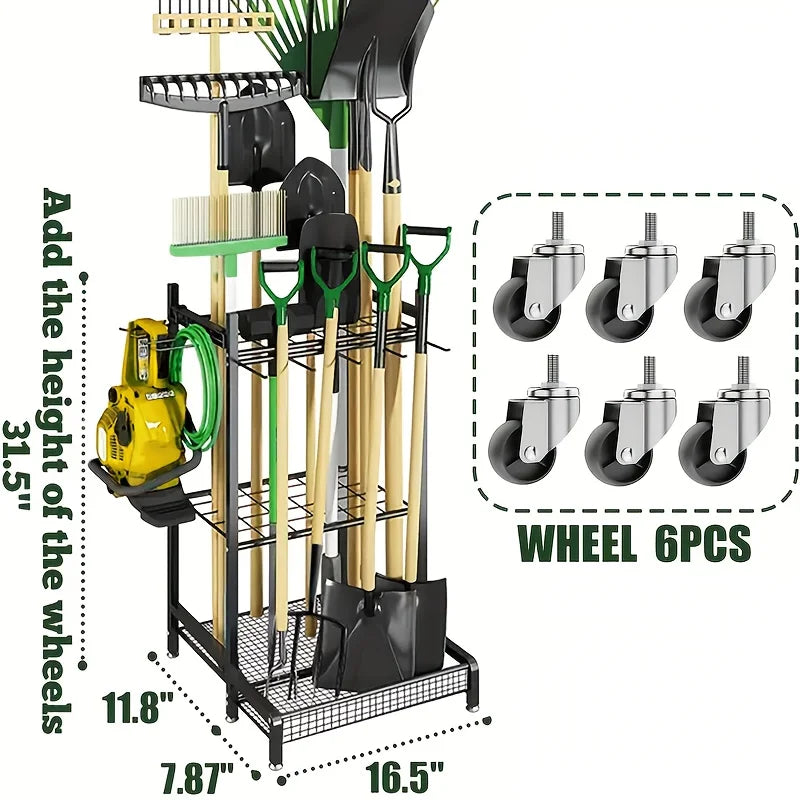 Garden Tool Rack Heavy Duty Steel For Garage Storage