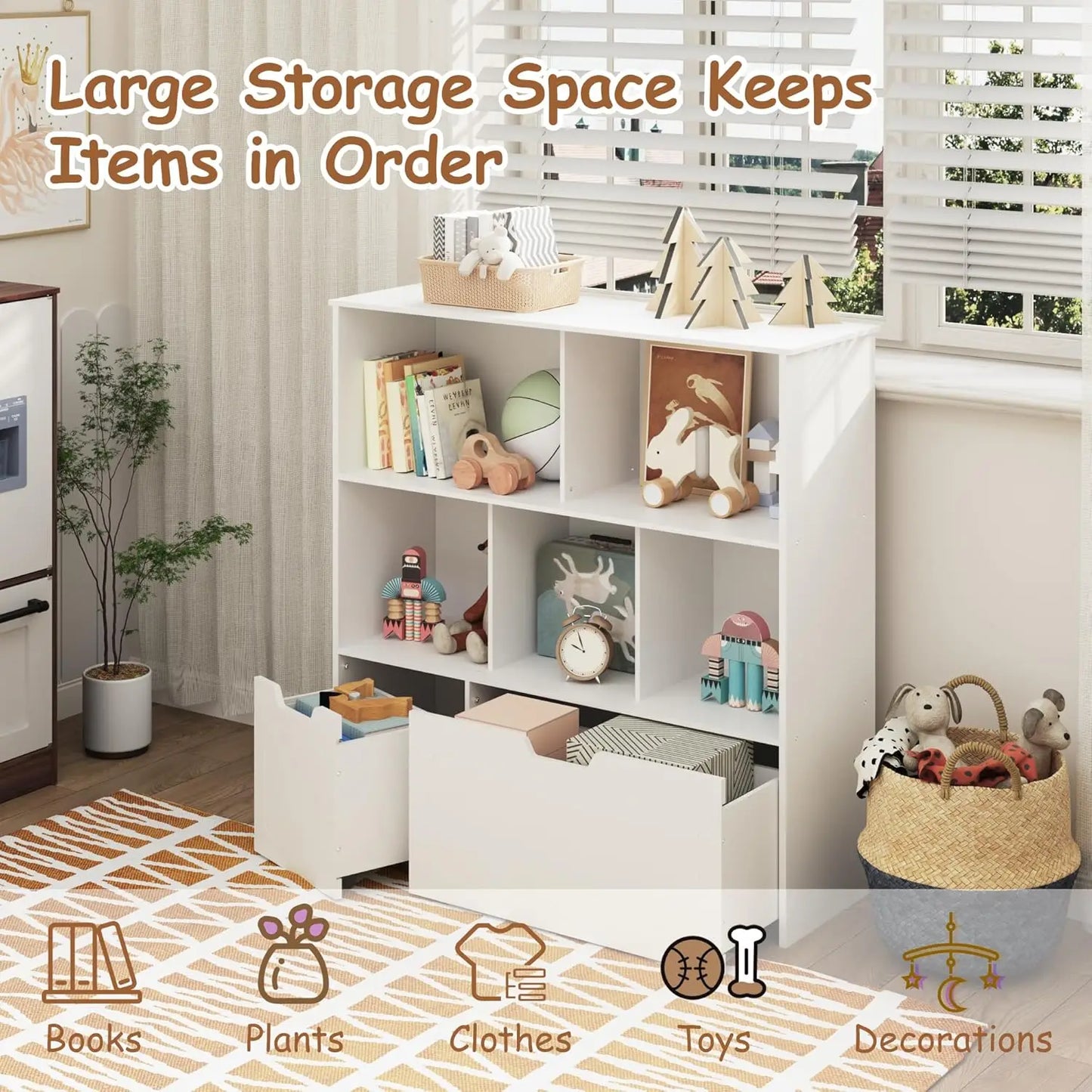 Toy Storage Organizer With Movable Drawers And 3 Shelves