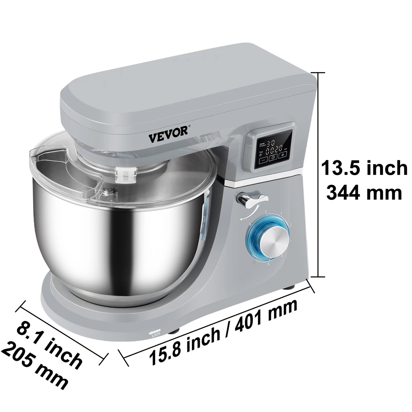 SucceBuy 5 IN 1 Stand Mixer Multifunctional Electric Mixer with 6 Speeds LCD Screen Timing 7.4 Qt Stainless Bowl Dough Hook