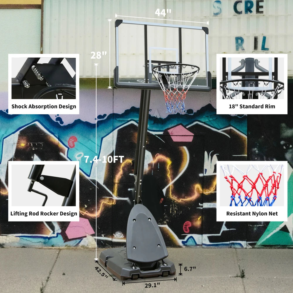 Outdoor Adjustable Portable Basketball Hoop With Stable Base