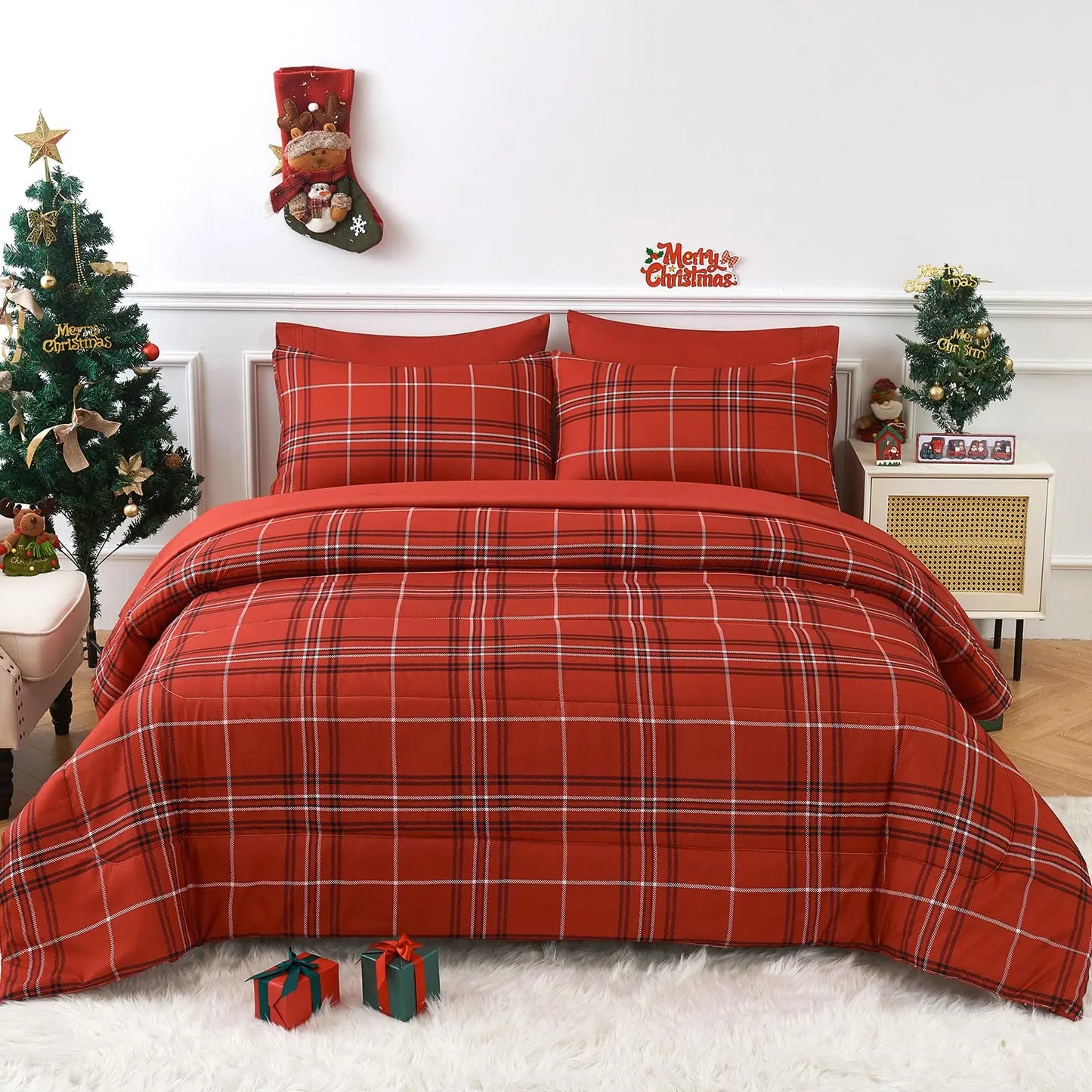 Jiangsu Plaid Duvet Cover Set With 2 Pillow Shams Premium