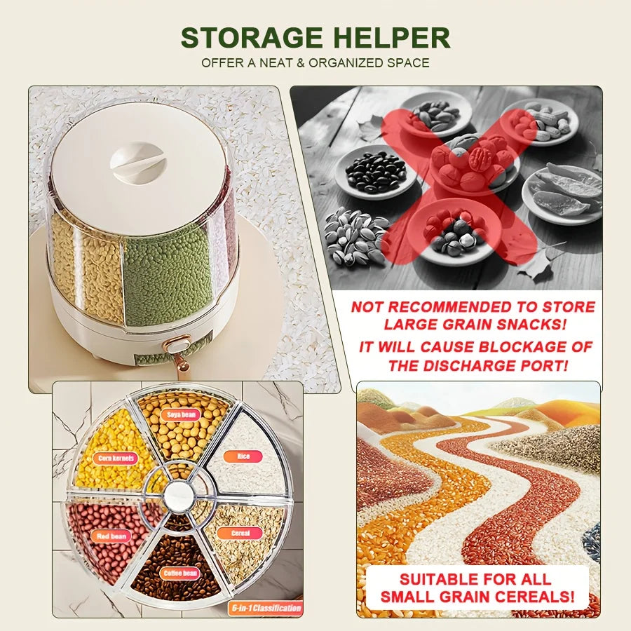 Hign-concerned 360 Degree Rotating Cereal Dispenser With Six Compartments