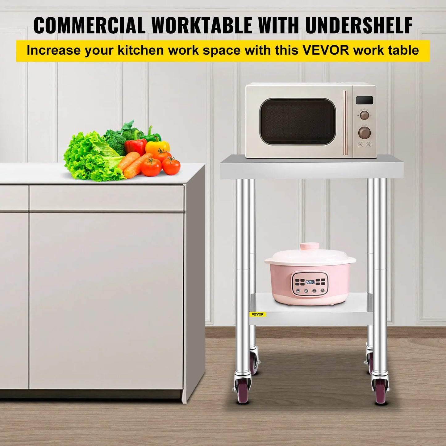 SucceBuy Stainless Steel Kitchen Work Table With Caster Wheels