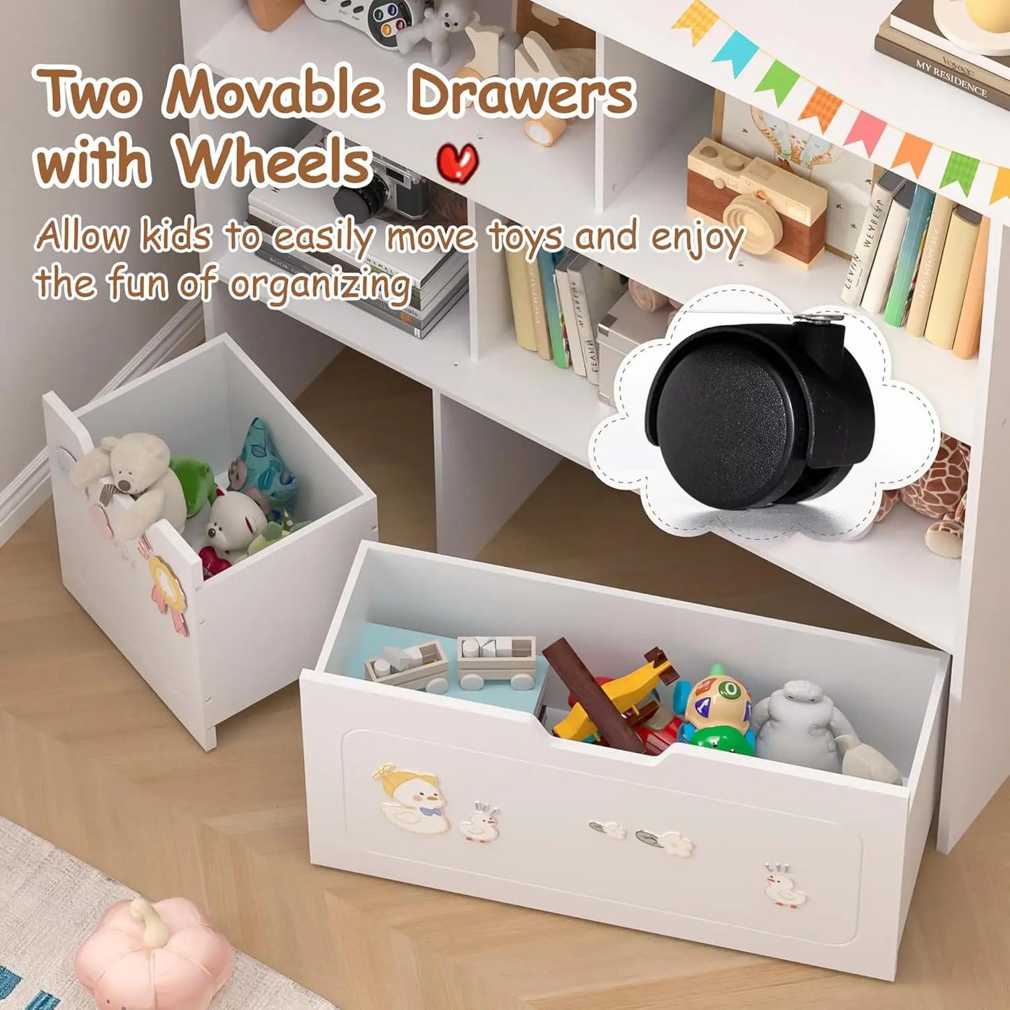 Toy Storage Organizer With Movable Drawers And 3 Shelves