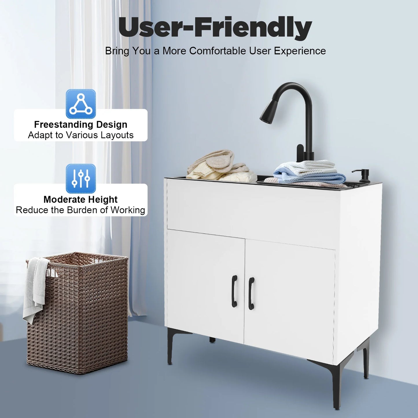 Bymaocar Pull Out Kitchen Faucet For Freestanding Double Basin