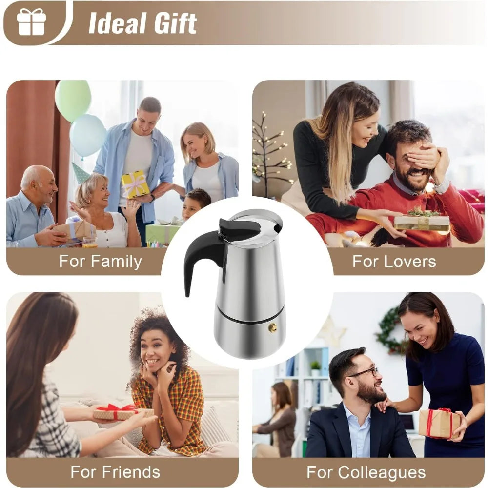 Pot Stainless Steel Coffee Pot Stovetop Espresso Maker Percolator Italian Coffee Maker 200ml/7oz/4 Cup W/Electric Stove (4 Cup)