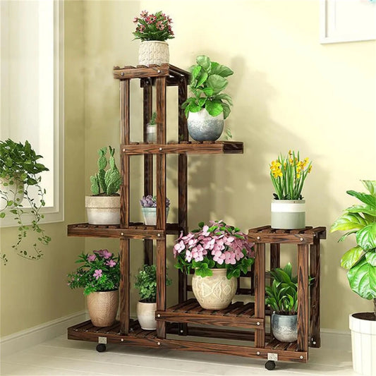 Hign-concerned 6 Tier Wood Plant Stand For Indoor Outdoor Patio