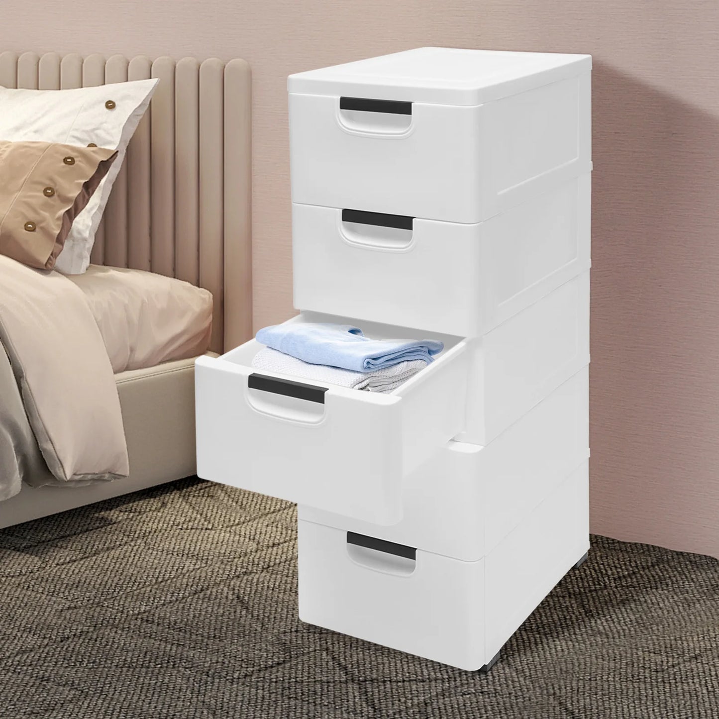 Five Drawer Plastic Dresser Storage Cabinet With Wheels