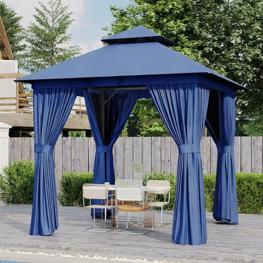 Outdoor Gazebo for Patio 8x8, Metal Frame Canopy with Double Roofs, Heavy Duty Party Tent and Shelter with Mosquito Nettin