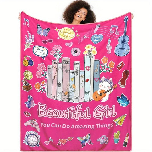 Music And Book Lover Throw Blanket With Butterflies Inspirational Quotes