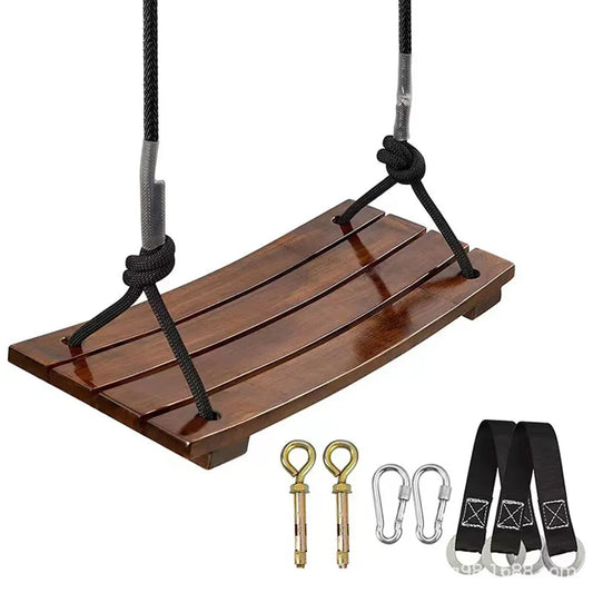 Solid Wood Swing Outdoor Adjustable Rope Seat Garden Patio