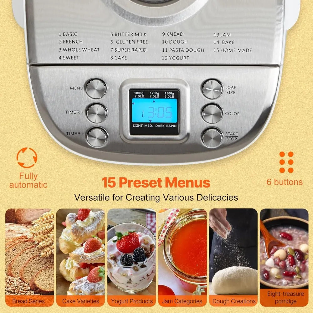 Automatic Bread Maker With 15 Menus And Gluten Free Setting