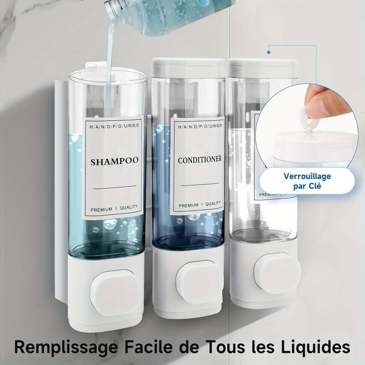 Hign-concerned 3in1 No Drilling Wall Mount Soap Shampoo Conditioner Dispenser