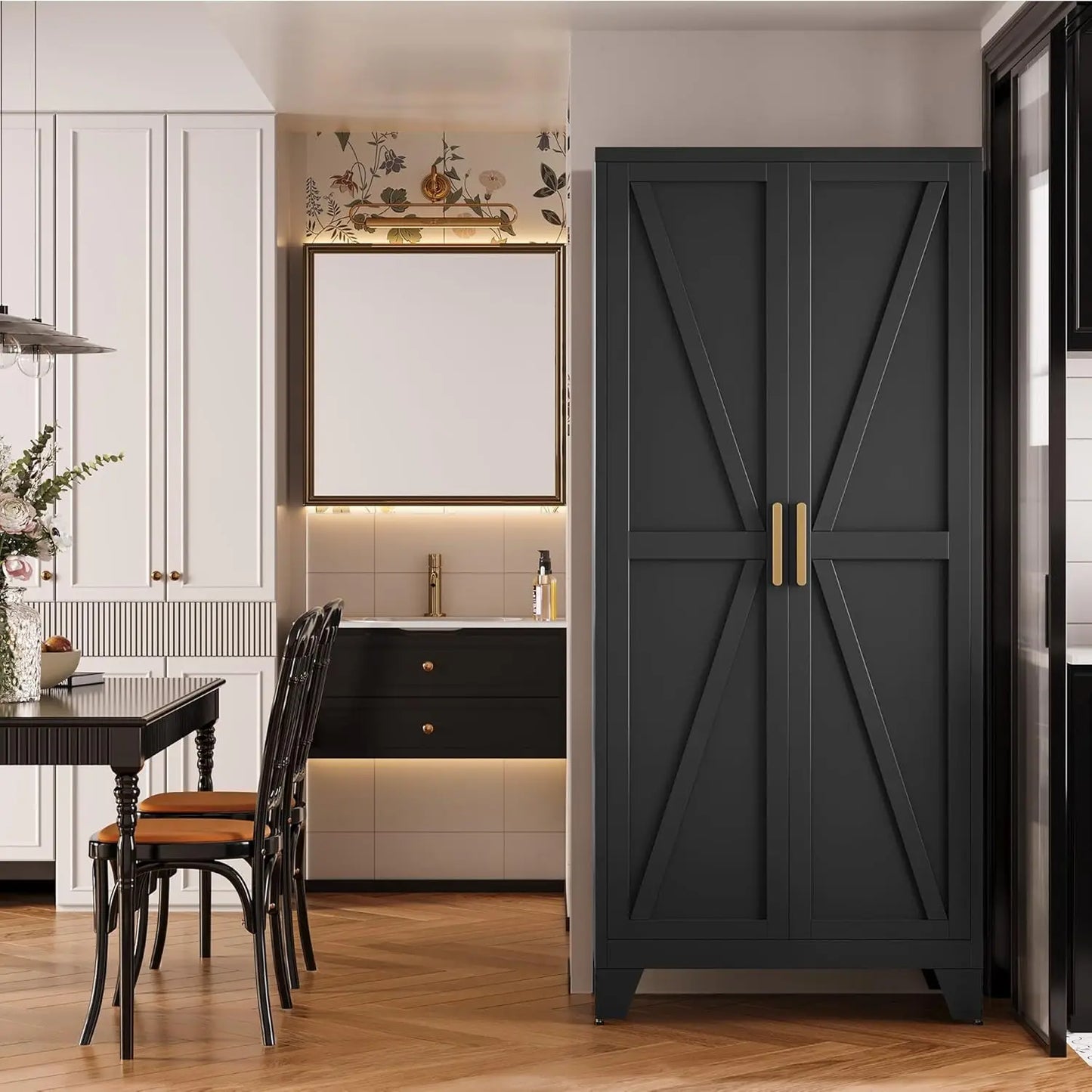 Metal Kitchen Pantry Storage Cabinet With Adjustable Shelves