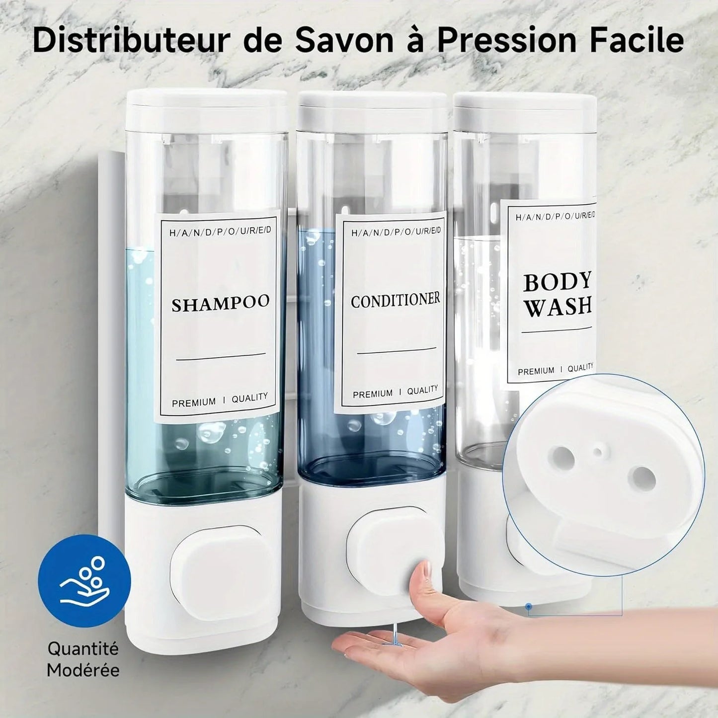 Hign-concerned 3in1 No Drilling Wall Mount Soap Shampoo Conditioner Dispenser